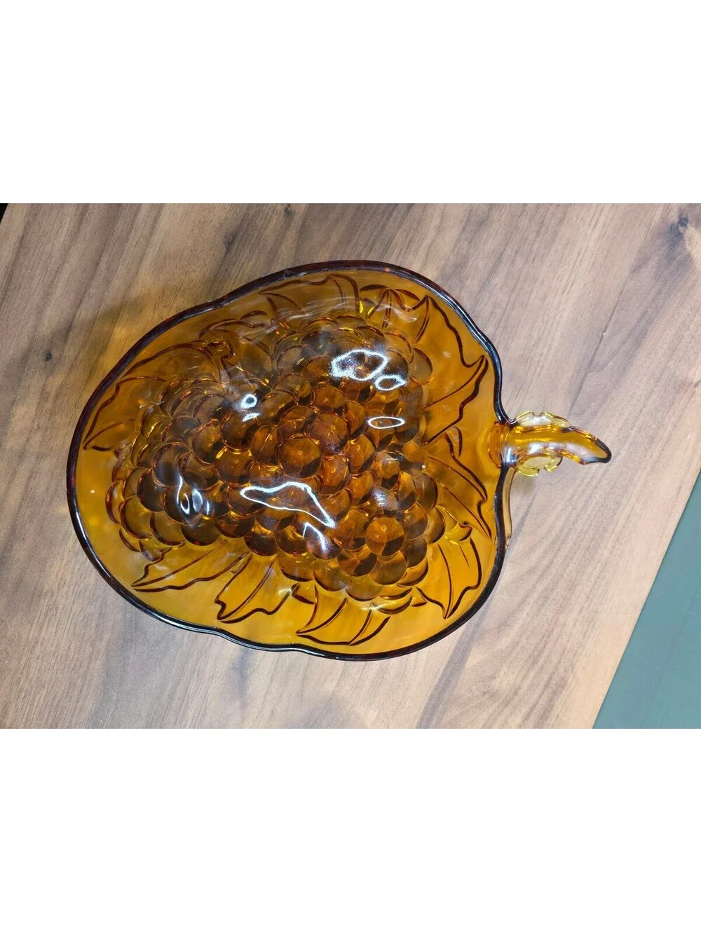 Vintage Amber Glass Grape Leaf Bowl Indiana Colony Candy Dish